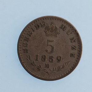 Rakouská konvenční a spolková měna / 5 Krejcar 1859 M, Ag,