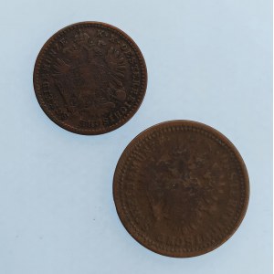 Rakouská konvenční a spolková měna / 1 Krejcar 1851 A, 1881 b.z., Cu, 2 ks