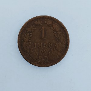 Rakouská konvenční a spolková měna / 1 Krejcar 1858 V, R, nep. hry, Cu,