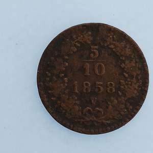 Rakouská konvenční a spolková měna / 5/10 Krejcar 1858 V, Cu,