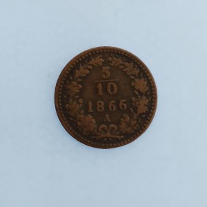 Rakouská konvenční a spolková měna / 5/10 Krejcar 1866 A, Cu,