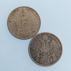 Korunová měna [1892 - 1918] / 2 Koruna 1912, 13, vše b.z., 1 x ďobka, Ag, 2 ks