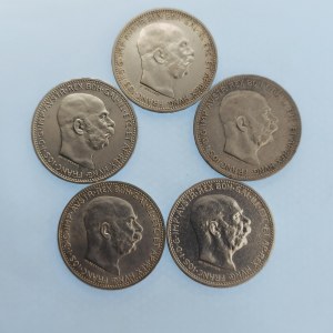 Korunová měna [1892 - 1918] / 1 Koruna 12, 13, 14, 15, 16, vše b.z., Ag, 5 ks