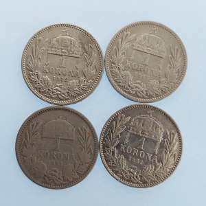 Korunová měna [1892 - 1918] / 1 Koruna 1893, 95, 12, 15, vše KB, Ag, 4 ks
