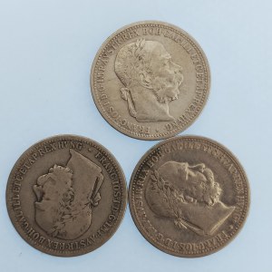 Korunová měna [1892 - 1918] / 1 Koruna 1900, 01, 02, vše b.z., Ag, 3 ks