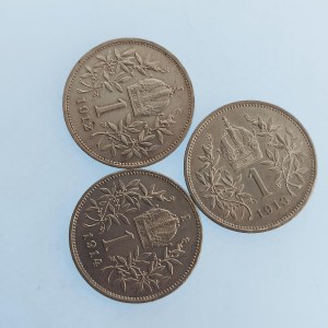 Korunová měna [1892 - 1918] / 1 Koruna 1912, 13, 14, vše b.z, Ag, 3 ks