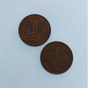 Korunová měna [1892 - 1918] / 1 Haléř 1896, 97, Cu, 2 ks