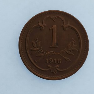 Korunová měna [1892 - 1918] / 1 Haléř 1916 b.z. nový znak, Cu,
