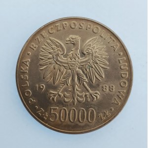 50.000 Zlotý 1988 Pilsudski, dr. oxid., dr. rys, Ag,
