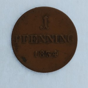 Bavorsko / Ludwig I. [1825 - 1848] / 1 Pfennig 1834, Cu,