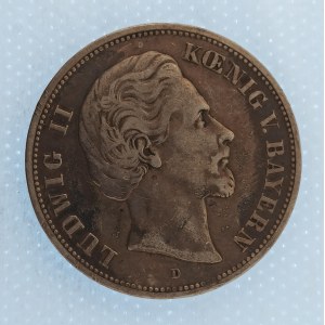 Bavorsko / Ludwig II. [1864 - 1886] / 5 Marka 1876 D, patina, pěkná, Ag,