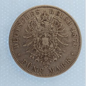 Prusko / Wilhelm I. [1861 - 1888] / 5 Marka 1876 A, patina, Ag,