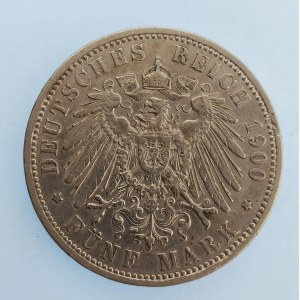 Prusko / Wilhelm II. [1888 - 1918] / 5 Marka 1900 A, hranka, Ag,
