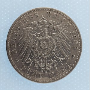 Württemberg / Wilhelm II. [1891 - 1918] / 5 Marka 1906 F, Ag,