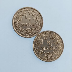 Císařství / 1/2 Mark 1914 A, 1917 A, Ag, 2 ks