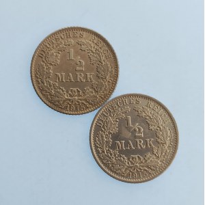 Císařství / 1/2 Mark 1915 A, 1915 D, Ag, 2 ks
