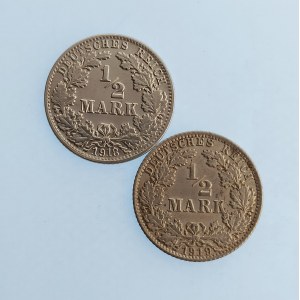 Císařství / 1/2 Mark 1918 J, 1919 A, Ag, 2 ks