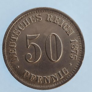 Císařství / 50 Pfennig 1875 D, v tomto stavu R, dr. rys., dr. hry, Ag,