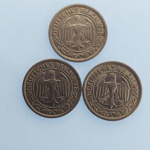 Wýmarská republika [1919 - 1933] / 50 Rpf 1927 A, 1928 A, F, KM#49, Ni, 3 ks