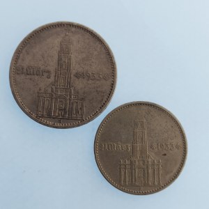 Třetí Říše [1933 - 1945] / 5 + 2 Reichsmark 1934 A, kostel, datum, nep. rys., Ag, 2 ks