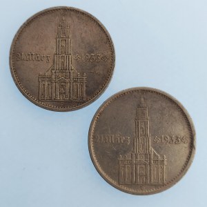 Třetí Říše [1933 - 1945] / 5 Reichsmark 1934 D, F, kostel, datum, Ag, 2 ks