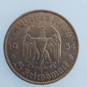 Třetí Říše [1933 - 1945] / 5 Reichsmark 1934 G, kostel, datum, nep. rys., Ag,