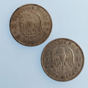 Třetí Říše [1933 - 1945] / 2 Reichsmark 1934 A, E, datum, kostel, Ag, 2 ks