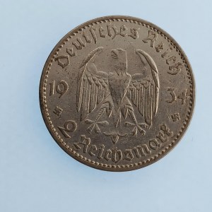 Třetí Říše [1933 - 1945] / 2 Reichsmark 1934 J, kostel, datum, Ag,