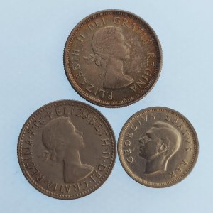 Austrálie / 1 Shilling 1961, Kanada 25 Cent 1963, South Africa 6 Pence 1950, vše Ag, Ag, 3 ks