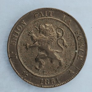 Belgie / 5 Centimes 1861, prasklý ražbou,