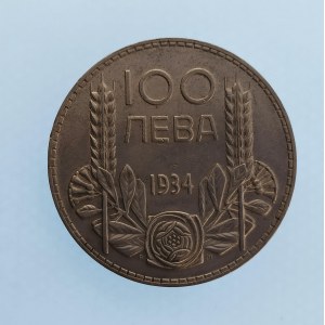 Bulharsko / 100 Leva 1934, dr. rys., Ag,