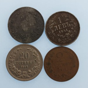 Bulharsko / 20 Stotinka 1917, 1912, 1 Leva 1941, 2 Stotinka 1912, 4 ks