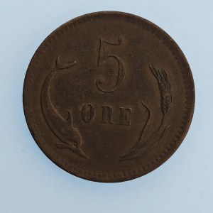 Dánsko / 5 Ore 1875, R, Br,