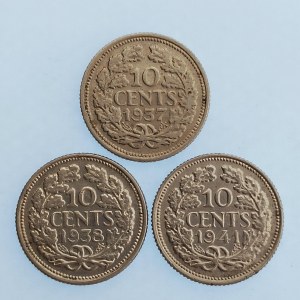 Dánsko / 10 cents 1937, 1938, 1941, Ag, 3 ks