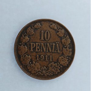 Finsko / 10 Penniä 1911, Cu,