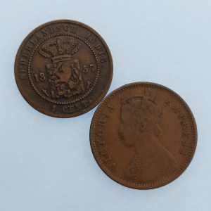 Holandská Indie / 1 Cent 1857, Indie 1/2 Anna 1886, 2 ks