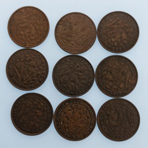 Holandsko / 1 Cent 1915, 17, 19, 20, 21, 22, 29, 37, 38, Cu, 9 ks
