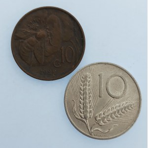 Itálie / 10 Centesimi 1922, Vittorio Emanuele III, 10 Lire 1954 R, 2 ks