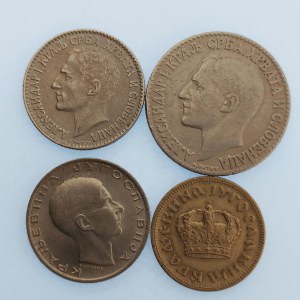 Jugoslávie / 2 Dinár 1925, 1 Dinár 1925, 1938, 10 Dinár 1938, 4 ks