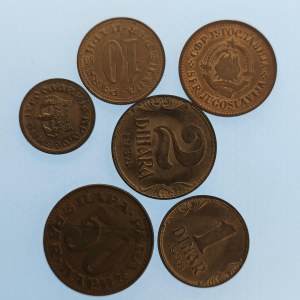 Jugoslávie / 2 dinár, 1 dinár, 50 para 1938, 50 para 1978, 20 para, 10 para 1980, 6 ks