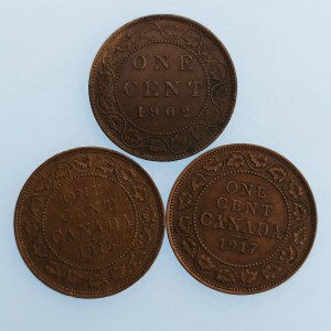 Kanada / 1 cent 1902, 1916, 1917, Cu, 3 ks