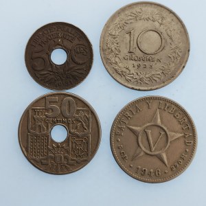 Kuba / 5 Centavos 1944, Španělsko - 50 Centimos 1949, Rakousko - 10 Groschen 1925, Francie - 5 Centimes 1931...