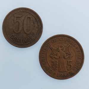 Kypr / 5 Mils 1955, Španělsko 50 Centimos 1937, 2 ks