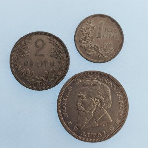 Litva / 5 Litai 1936, 2 Litu 1925, 1 Litas 1925, Ag, 3 ks
