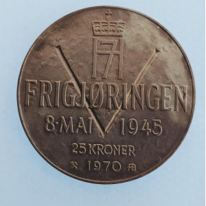 Norsko / 25 Korun 1970  25. výr. osvobození, patina, dr. rys., dr. vada mat., Ag,