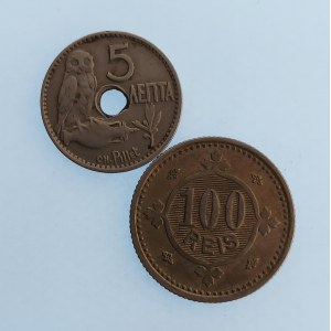 Portugalsko / 100 Reis 1900 -0/0-, Řecko 5 Lepta 1912, 2 ks