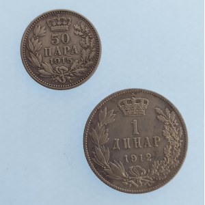 Srbsko / 1 Dinár 1912, 50 Para 1915, Ag, 2 ks