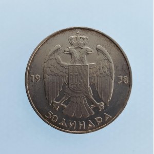 Srbsko / 50 Dinár 1938, dr. rys., Ag,