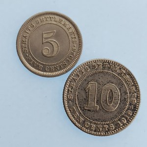 Straits Settlements / 5 cents 1926 + 10 cents 1918 - George V., Ag, 2 ks