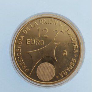 Španělsko / 12 euro 2002 Juan Carlos a Sofia, pozlacená, hologram, 18 g, 33 mm, kapsle, Ag 925,